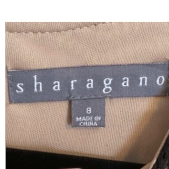 Sharagano Women's Black Lace Overlay Nude Lined Sheath Dress Sz 8 Cocktail Party - Picture 2 of 9